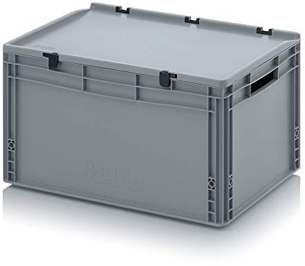 Auer Packaging Eurobox 60 x 40 x 33,5 cm con manici aperti e coperchio a cerniera con metro pieghevole. Scatola impilabile con coperchio 60 x 40 x 33,5 cm, facile da trasportare