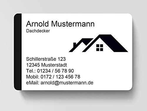100 Visitenkarten, laminiert, 85 x 55 mm, inkl. Kartenspender - Dachdecker Hausbau Immobilien