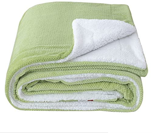 SOCHOW Waffel Sherpa Fleecedecke, superweiche, flauschig warme, leichte, Wendeplüschdecke für Bett, Sofa und Couch, 220 x 240 cm Grün