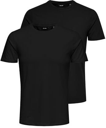 ONLY & SONS Herren Onsbasic Slim O-neck 2-pack Noos T Shirt, Schwarz, M EU
