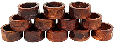 Ajuny Ronds de Serviette en Bois Faits Main à Pois – Ronds Décoratifs, 3,8 cm – Lot de 12 pour Décoration de Table, Dîners, Mariages et Occasions Festives