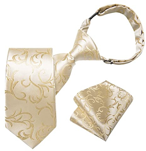 DiBanGu Boys Pre-tied Neckties and Pocket Square Set Adjustable Strap Tie for Kids Wedding Party Graduation School Uniforms, Champagne Gold