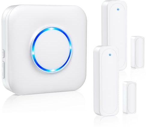 Door Chime, Satisure Wireless Door Open Contact Sensor Alarm Chime with 600 FT Range 58 Chimes 5 Volume Levels LED Indicators (1 Receivers & 2 Sensors)