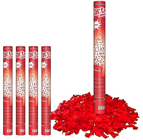 Krause & Sohn 4er-Set Konfetti Kanone 60 cm lang Party Popper Rot Hochzeit Geburtstag Deko