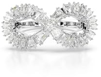 Swarovski Hyperbola Cocktailring, Weißer und Rhodinierter Damenring mit Unendlichkeitsmotiv und Brillanten Swarovski Kristallen