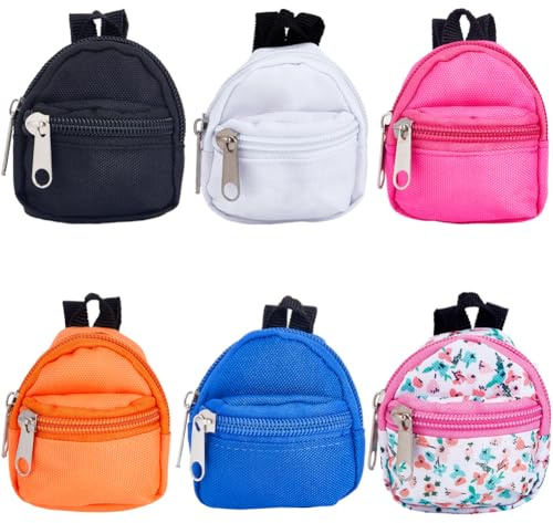 GORGECRAFT 6 Estilo Mini Muñeca Mochila Miniaturas Casa Mochila Muñeca Cremallera Bolsas Escolares Llaves Monedero para Muñecas Accesorios Adorno de Disfraces Accesorios de Fotografía Negro Blanco