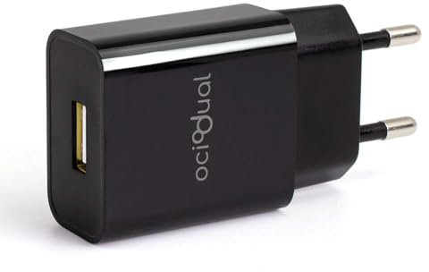 OcioDual Cargador de Pared EU, 1 Puertos USB de 5v, 2.1A, 10W, Cargador para Smartphones, Adaptador de Corriente para Enchufe USB, Carga rápida, Modelo: ST660, Negro