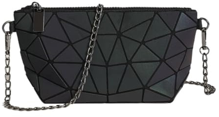 Sac à bandoulière géométrique avec chaîne d'embrayage pour femme, sac à bandoulière lumineux pour les essentiels du quotidien, Noir laser