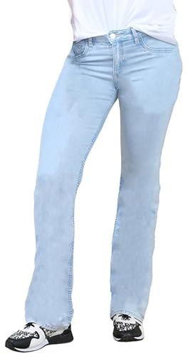 UC Ex High Street Brand Low Waisted Bootleg Jeans for Women UK, Ladies Flared Leg Stretchy Denim Jean Light Blue