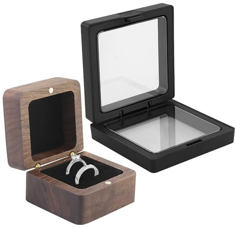 AMANDELIZABE Boîte à bagues de fiançailles avec double fente et 1 cadre flottant pour bijoux, boîte à bagues en bois personnalisée, boîte à bijoux en bois massif pour les fiançailles, le mariage