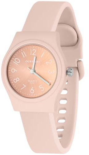 OFFCUP Damenuhr, Damen Analog Quarz Uhr mit Silikon Armband, Uhren Damen Sportlich Elegant Casual Armbanduhr Krankenschwester Quarzuhr Farbe Buntfarbig, 3 Zeiger, 38 mm Gehäusegröße-Hellrosa
