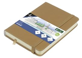 Kangaro Art - Cuaderno de bocetos (A6, tapa dura, poliuretano, 80 hojas, 140 g, papel de color crema con banda elástica y cinta)
