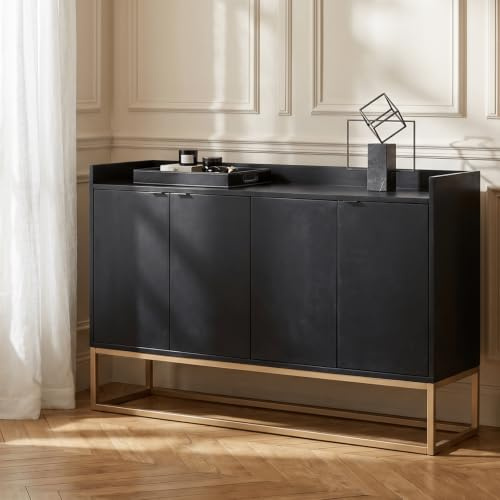 Julyue Credenza moderna con 4 ante e ripiani regolabili, armadietto a buffet, mobile multiuso per cucina, sala da pranzo e soggiorno (nero)