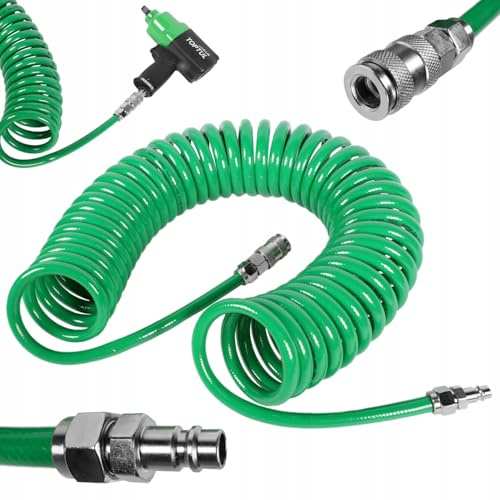 TOPTUL Druckluftschlauch Druckluft Spiralschlauch 10 m Außen 12mm x Innen 8mm Grün Für Einen Kompressor Luftschlauch Kompressorschlauch Pneumatik Spiral Luftdruckschlauch KHLC0810E