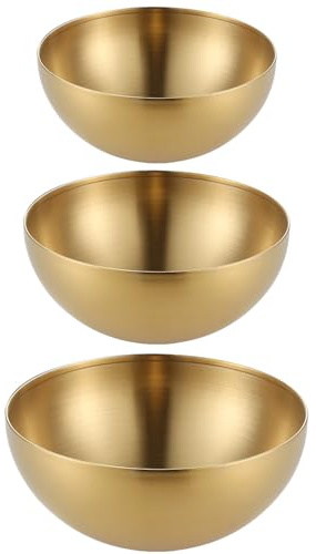 Bhina 3-delar Stort Gyllene Koreansk Skål i Rostfritt Stål Koreansk Risskål med Stor Kapacitet Köksskål Koreansk Ramenskål för Sallad, Soppor, Ris (15 cm, 20 cm, 25 cm)
