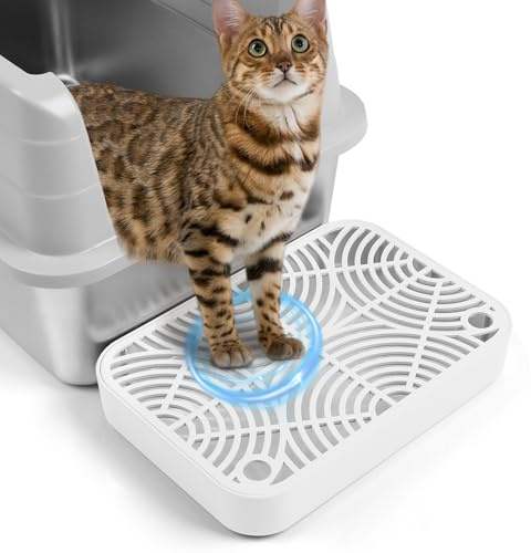 Bartuke Scala in plastica per Gatti, Rampa per lettiera con Funzione di Filtro, Pedale per Filtro della lettieras per Gattini e Gatti Anziani, lettiera Automatica autopulente (Bianco)