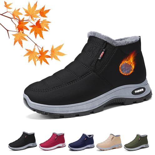 Botas ortopédicas para mujer con forro de piel, antideslizantes y cálidas, botines de invierno para exteriores, ligeros y cómodos, con plataforma antideslizante tipo slip-on, Black, 0 UK