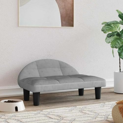 GeenYuu Lit pour chien, gris clair, en velours, 70 x 52 x 30 cm, bois de pin robuste, rembourrage en mousse douce, lavable, compact pour petits chiens, idéal comme lieu de sommeil, salon, voiture et