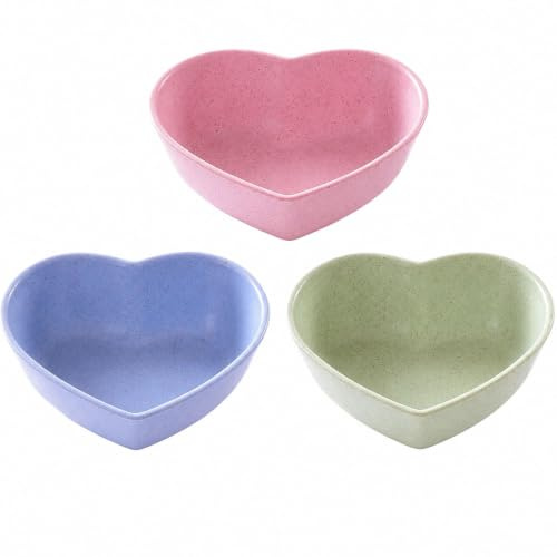 Tinminx 3PCS Heart Shaped Small Animal Food Bowls, Plastic Hamster Feeding Dishes, Cute Snack Water Bowls for Hamsters Guinea Pigs Hedgehogs Gerbils Mice, Blue Green Pink