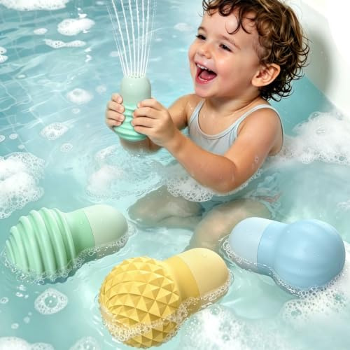 ddLUCK Baby Bath Toys, 3-Pack Soft Silicone Squeeze to Spray Pool Toys | Water Bath Toys for Bathtub Fun, Soft Squeeze Toys for Toddlers Ages 1-3, Mold-Resistant & BPA-Free