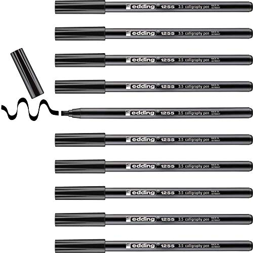 edding 1255 Kalligrafiestift - schwarz - 10 Stifte - Kalligrafiespitze 3,5 mm - Fasermaler für Papier, Holz, Terrakotta, Leinwand - für Anfänger, Hand-Lettering, Bullet Journal, Grußkarten, Tagebuch