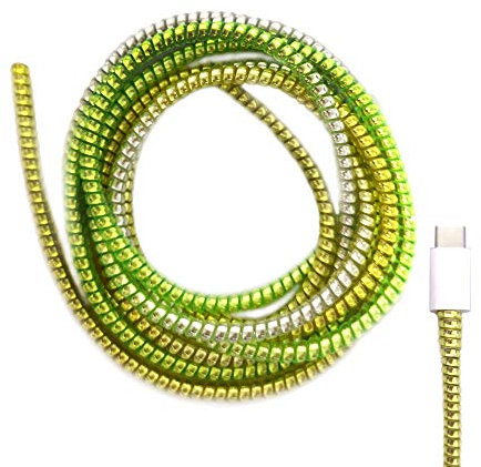 Cable Protector Animal Proof Wire Repair, Cord Protector for Pets Headphone Saver Spiral Cable Wrap Strain Relief, Cord Sleeve for Phone Cable USB Date Cable, 60 inches, 2 pcs, Silver-Green-Yellow