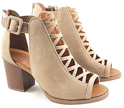 Peep Toe Shoe Boots for Women Block Heel Sandals Gladiator High Heels Shoes Zipper
