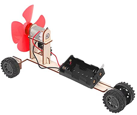 Voiture éolienne électrique en Bois, Kit de Modèle D'expérience Scientifique de Voiture éolienne électrique en Bois Bricolage Modèle de Moteur de Lame de Ventilateur Jouet éducatif pour Enfants Garçon