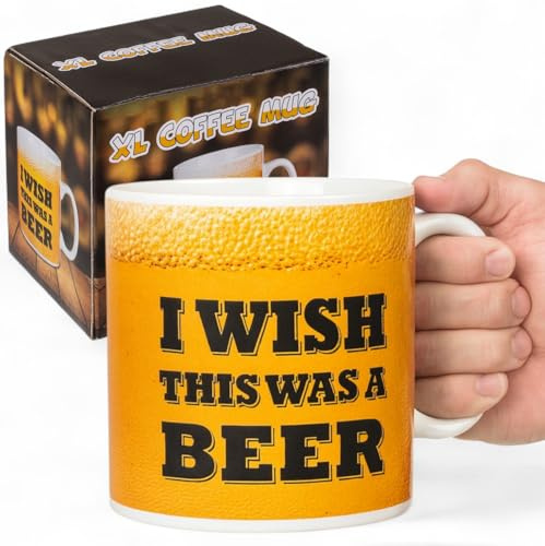 MIJOMA XL kaffemugg I Wish This Was A Beer av stengods – stor kopp 13 x 11 cm – ca 850 ml – rolig mugg för kontor och hem