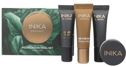 INIKA Organic Foundation Trial Set, Natural Mineral essentials kit, Vegan, Cruelty-Free, Paraben-Free, Rich in Antioxidants and Essential Fatty Acids, Comes in Sustainable Packaging - Very Light