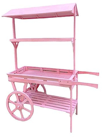 PRUJOY Roues de Chariot en Bois rétro pour la fête événements de Chariot Blanc louer Anniversaire Mariage Bonbons Fleur Chariot en Bois décorations de Magasin Supports de Plantes (Pink)