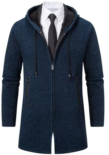 Shuanghao Men's Hoodie Cardigan Sweater Knitwear Jacket Coat Classic Casual Thick Velvet Wool Fleece Warm Relaxed Fit Zipper Fashion Sweatshirt Active Knit Sweater for Men UK Blue XS（Long Styles）