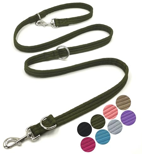 Multifunctional Double Ended Dog Leash,for Obedience Training Or Distance Work Easy to Use,Lightweight,Soft&Durable Convertible Hands Free,Crossbody,Over Shoulder(Army Green, 2M*2.5CM)
