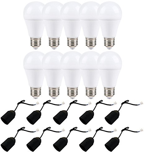 NCC-Licht 10 x Baufassung Renovierfassung E27 schwarz + 10 x LED Leuchtmittel Birne 13W = 100W E27 matt 1300lm Tageslicht 6000K