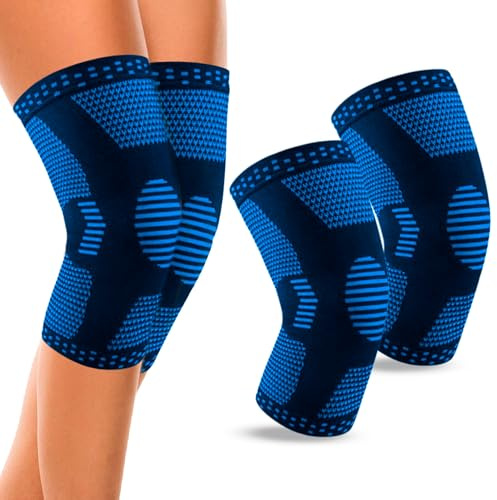 Bahía Aventura Rodillera Deportiva para Menisco y Ligamento - Rodillera de Compresión con Soporte Ajustable - Alivio y Estabilidad para Deportes y Rehabilitación (Azul, Medium)