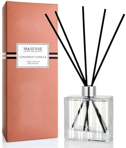 M&SENSE Duftstäbchen Set, 200ml Zimt & Vanille Duft, Aroma Diffuser mit 7 Stäbchen, langanhaltender Raumduft für Badezimmer, Schlafzimmer, Regal, Geschenkidee für Sie, MSRD0106