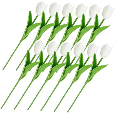 BIUDECO 20stücke Künstliche Tulpen Blumensträuße Für Hochzeitsdekoration Tischmittelstücke Lebensechte Simulation Blumendekoration Milchweiß