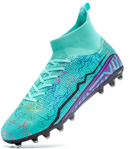 XGHRIAN Soccer Cleats Mens Youth Turf Soccer Shoes High Tops Football Cleats Professional Athletic AG Training Football Boots Unisex,Green,US Men 8