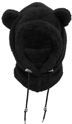 crazy bean Cagoule Enfant Hiver Bonnet Bebe Fille Chapeau en Peluche Doux et Chaud pour Enfants 3-8 Ans Garçon Bonnet Echarpe 3 in 1 Thermique Noir