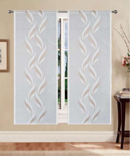 Tende Moderne a Pannello Semitrasparenti Madrid – Coppia Tende per Finestra e Portafinestra, Tessuto Jacquard Fil Coupé 100% Poliestere, con Passanti – Vari Colori e Misure (Tortora, 45x150 cm)