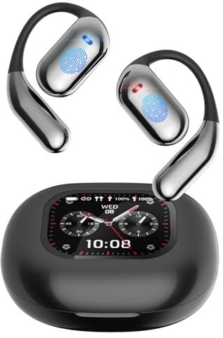 ANSTEN Auriculares Traductor en Tiempo Real, 4 en 1 Auriculares Traductores Simultaneos IA, 144 Idiomas Traductor Instantaneo de Voz con Pantalla Táctil LCD OWS, Ideal para Viajes, Negocios, Estudio