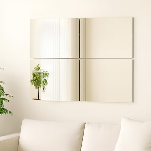 Shoze 4Pcs Self Adhesive Mirror 30x30x0.3cm Glass MirrorTiles Full Length MirrorTiles Adhesive Real Glass Frameless Wall Mirrors for Bathroom Living Room Kitchen (30 * 30cm 4PC)