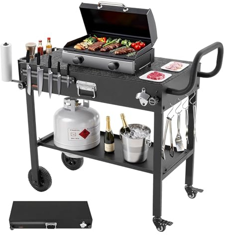 VEVOR Carrello da Pranzo per BBQ da Esterno da 787 x 432 mm, Tavolo da Cucina Pieghevole per Esterni con Porta Fazzoletti, Ruote, Portautensili Magnetico, Tavoli per Picnic, Cucina, Cortile