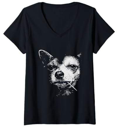 Mujer Chihuahua con Palillo De Dientes Divertido Perro Matón Gángster Meme Camiseta Cuello V