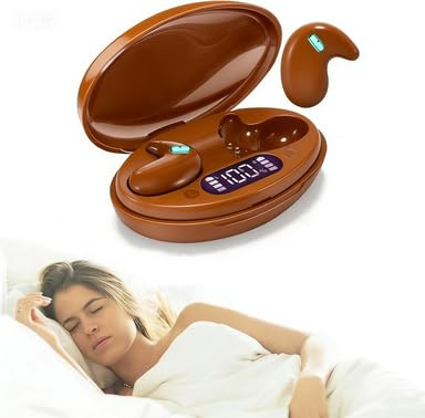 Mudtun Sleep Earbuds Ultra-Thin Wireless Bluetooth 5.3 Earbuds for Side Sleepers, Noise Blocking Sleep Headphones with 6H Playtime, Ergonomic Mini Design for Small Ears（Caramel Orange）