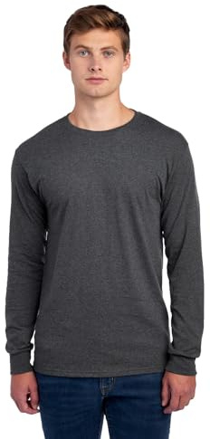 Jerzees Men's Dri-Power Cotton Blend Long Sleeve Tees, Moisture Wicking, Odor Protection, UPF 30+, Sizes S-3X, Black Heather, X-Large