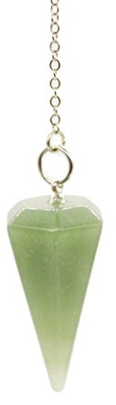 Polar Jade Dowsing Pendel tillverkad av naturlig grön aventurinkristall för spådom chakra Reiki. Spetsig med kedja och smyckespåse, häxhantverksmaterial
