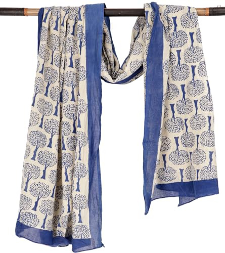 GURU SHOP Paréo léger, sarong, foulard en coton imprimé à la main, homme/femme, bleu, coton, taille : taille unique, Bleu combinaison 17, taille unique