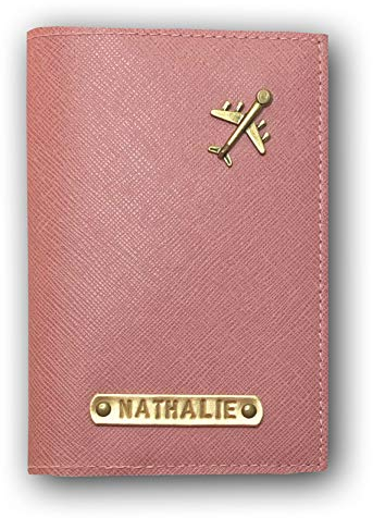 Nessis Manufactur Reisepasshülle personalisiert mit Namensgravur und Symbol, Namen, Reiseetui, Travelwallet, Dokumententasche, Ausweistasche (Altrosa)