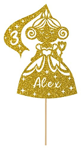 Personalised Birthday Princess Glitter Cake Topper- Gold Any Custom Age & Name Glitter Cake Decoration and Sprinkles - Happy Birthday Decorations - Personalised Toppers for Cakes by Cakeshop